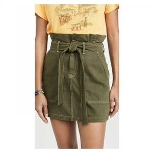 Free People Splendor In The Grass Army Green Paperbag Waist Mini Skirt Size 6